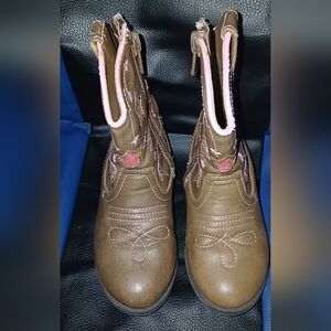 Kid Brown and Pink Western Boots - Youth Size 7C Cowboy Style